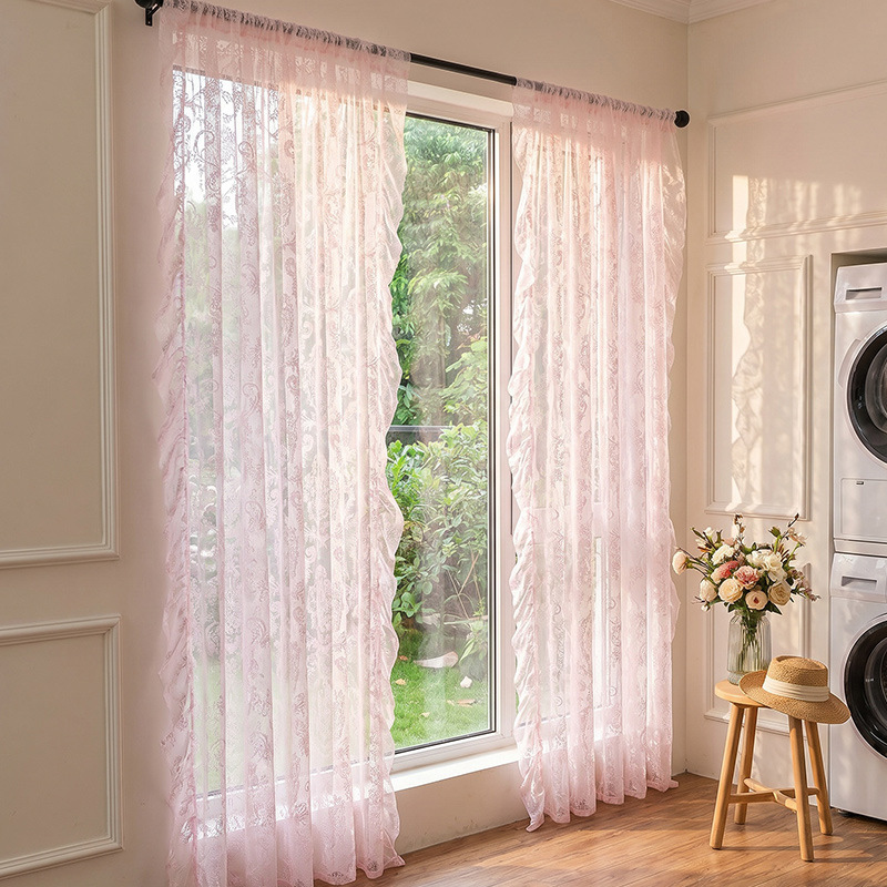 Cortinas transparentes brancas estilo princesa para janela de sacada, ideais para sala de estar, escritório e sala de jantar._voghion.com