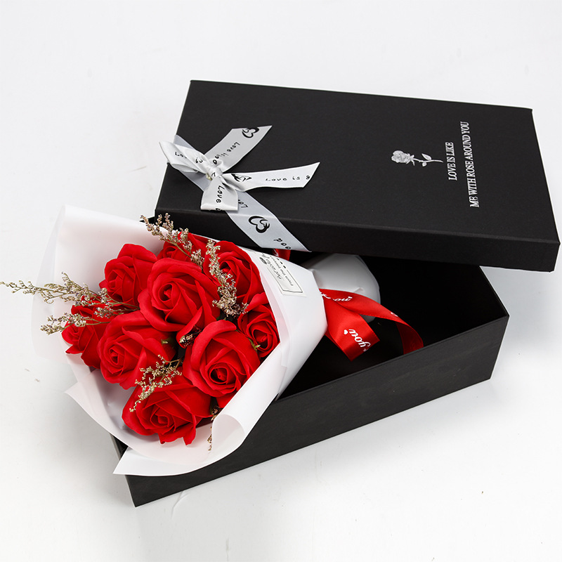 Cross-border Amazon Simulated 9 Rose Soap Bouquet Dried Flowers Foreign Trade Valentine's Day Gift Creative and Practical Gift