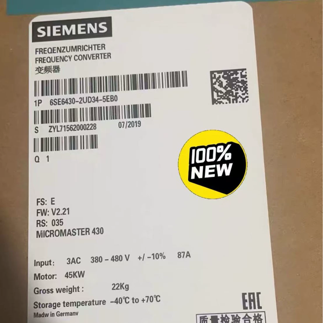 6SE6430-2UD34-5EB0/5EA0 Преобразователь частоты Siemens MM430 45KW380-480V