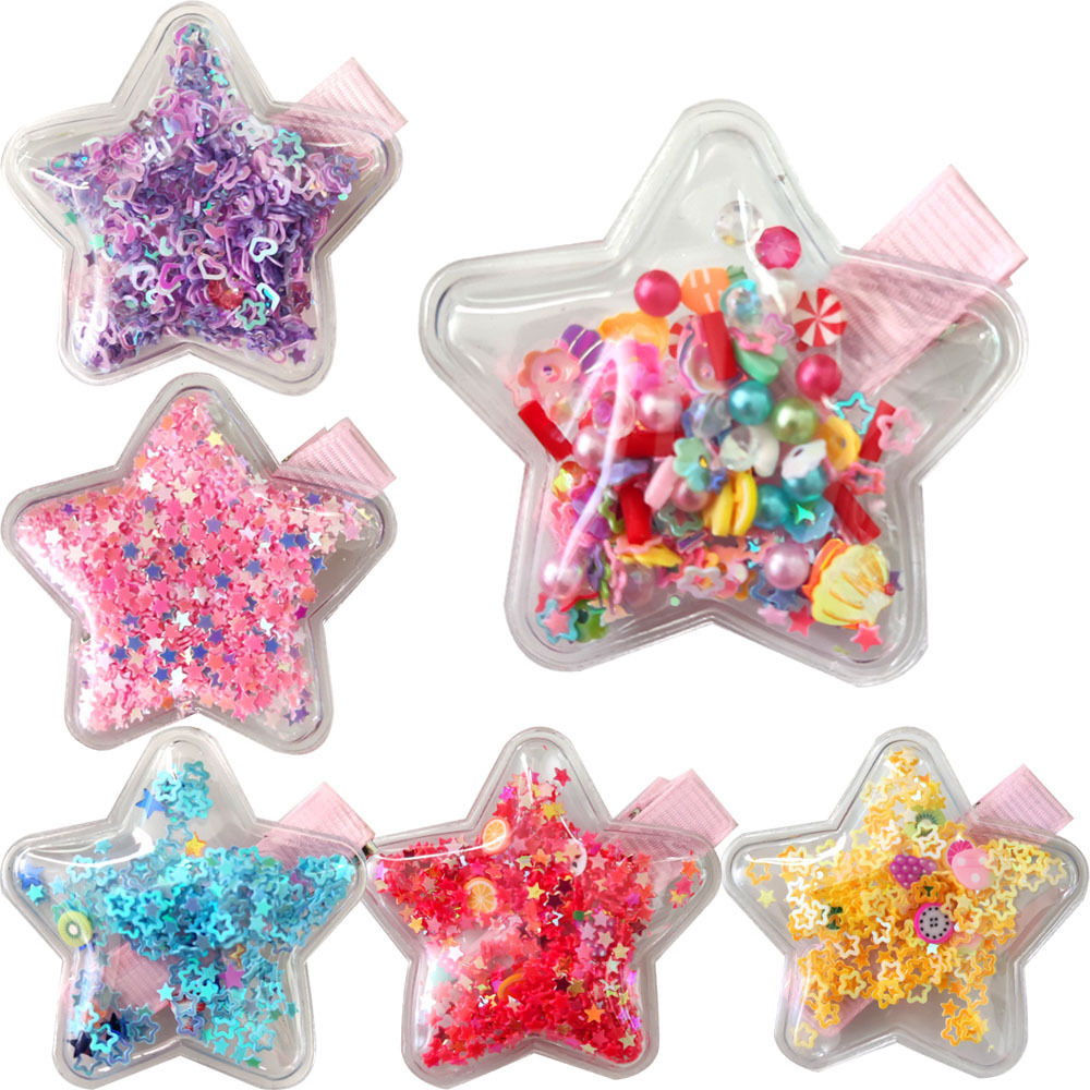 Five-pointed star quicksand children's handmade jewelry cute sequin material baby hairpin accessories wrapped cloth duckbill clip