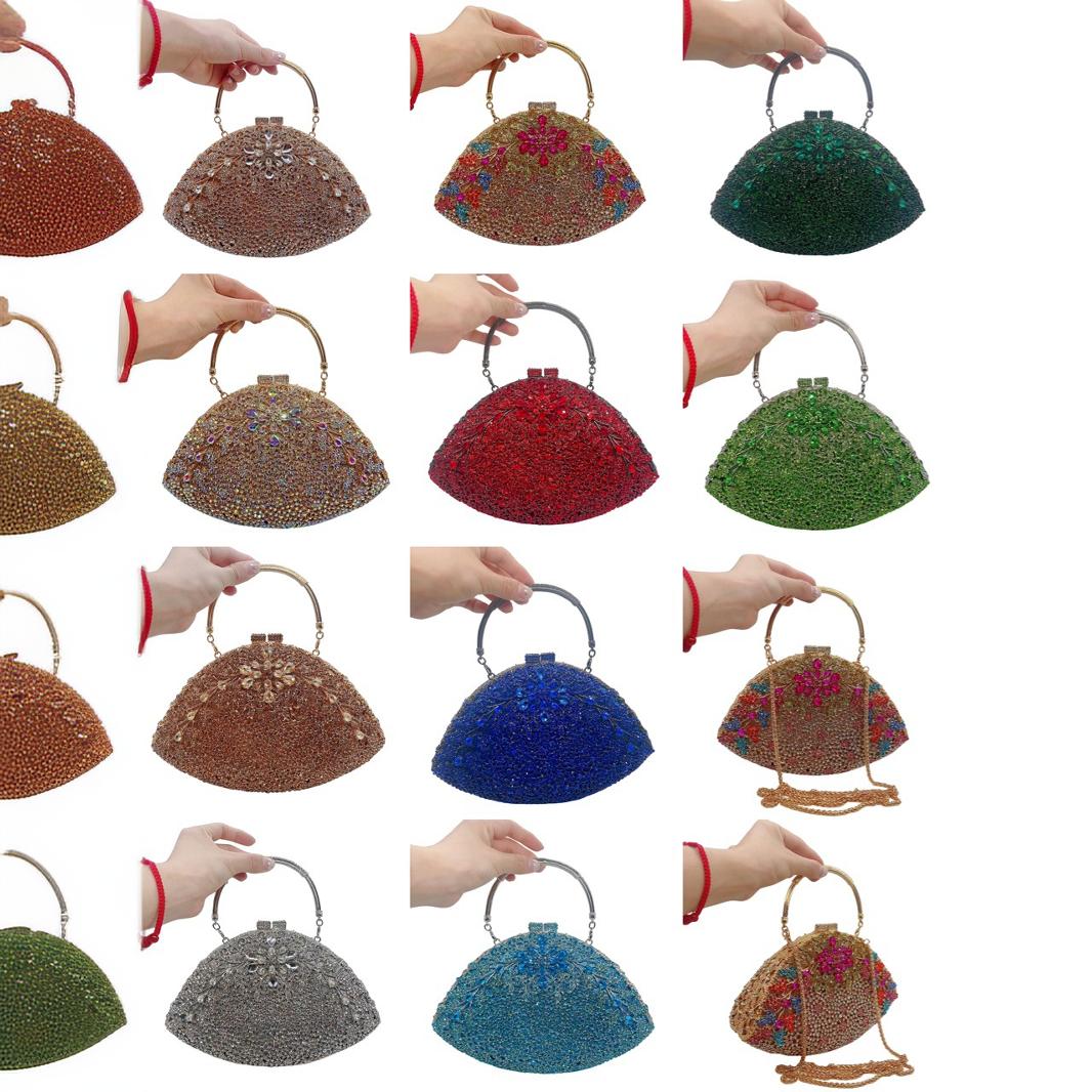 Túi clutch dạ hội đính kim cương hoa tử đằng phong cách Âu Mỹ — Màu vàng kim, Vàng AB, Đế vàng kim cương, Xanh nước hồ