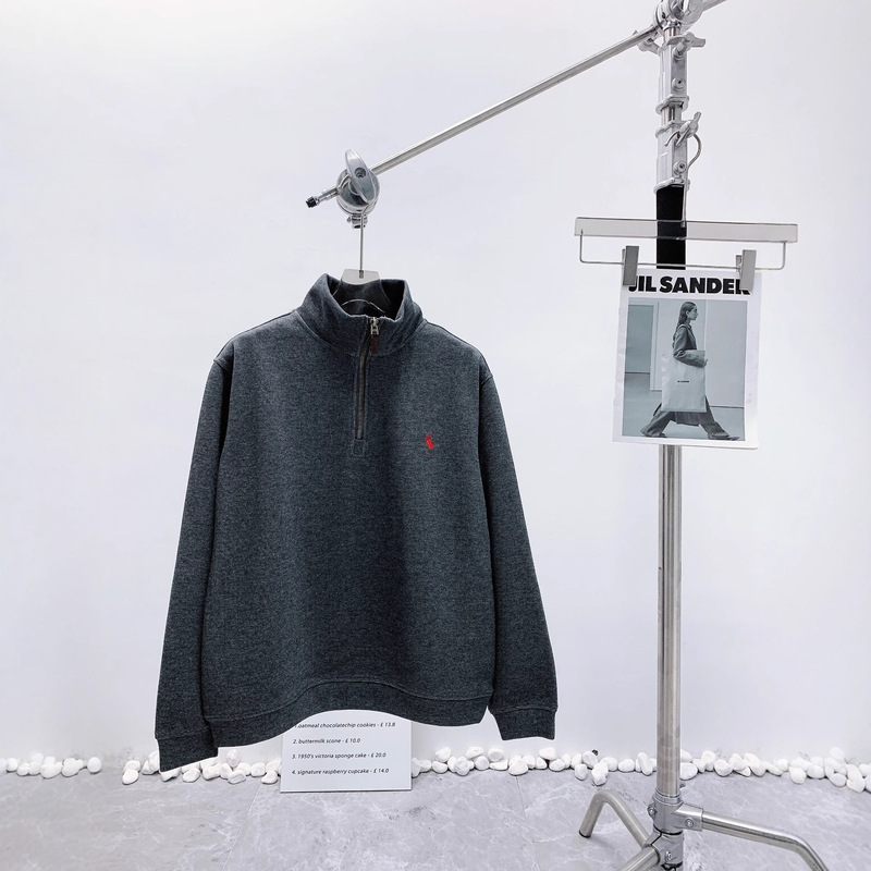 Rl Half-Zip Sweatshirt Loose Versatile Retro American Pullover Pony Embroidery Unisex Style with Qr Code Rl Half-Zip Sweatshirt Loose Versatile Retro American Pullover Pony Embroidery Unisex Style with Qr Code