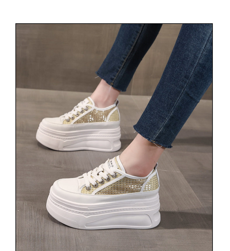 Giày sneaker nữ đế dày tăng chiều cao mùa hè thoáng khí kiểu bánh mì — màu trắng chi tiết 12