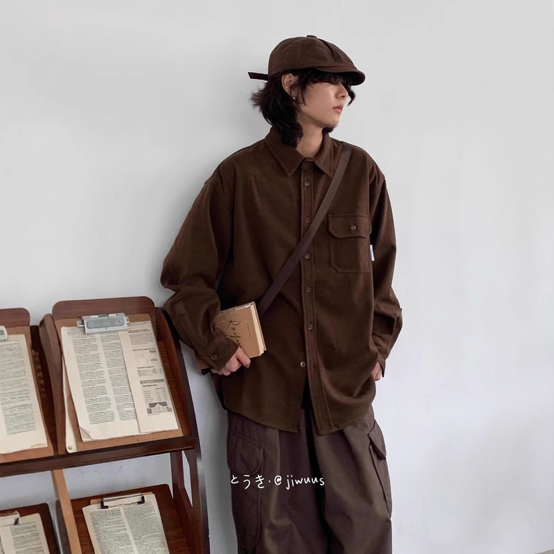 Japanese Style Casual Winter Soft Thick Trendy Shirt Men's Thickened Loose Solid Color Casual Jacket Women's Couple