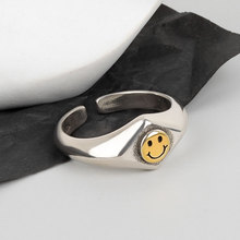 S925纯银供应日韩复古戒指女ins潮笑脸个性时尚简约食指开口指环