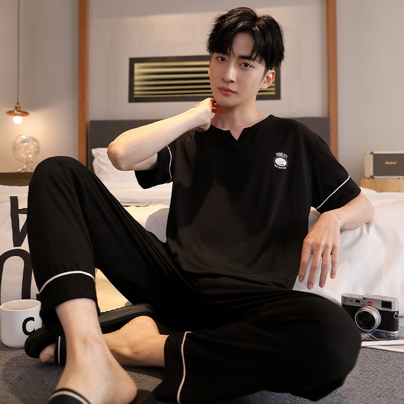 Pajamas Men's Summer Modal Thin Short-sleeved Trousers Ice Silk Cool Casual Home Clothes Fat plus size suit
