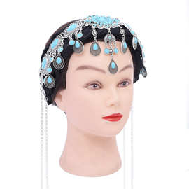 波西米亚民族风复古长流苏发箍重工仿松石吊坠旅拍汉服写真发饰