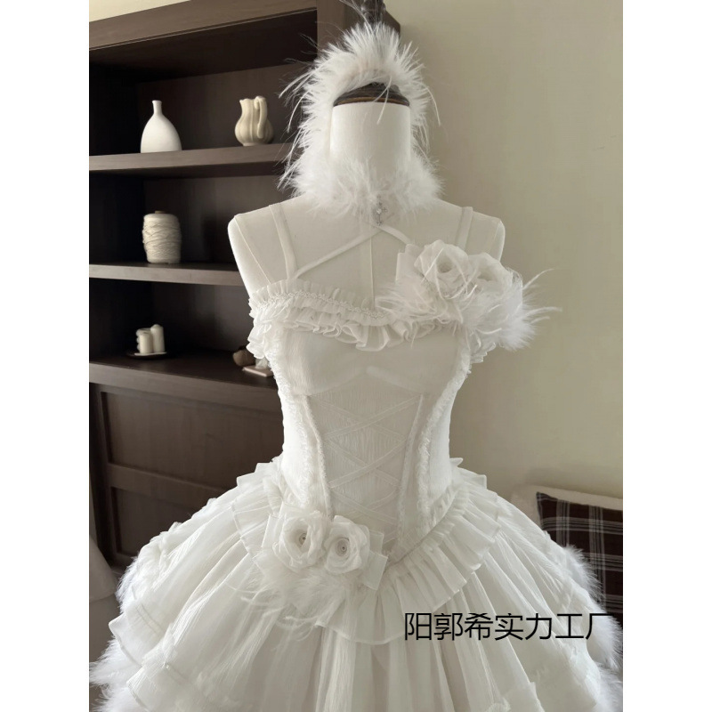 2025夏季设计感白色芭蕾风仙女Lolita连衣裙法式甜美公主蓬蓬短裙|undefined