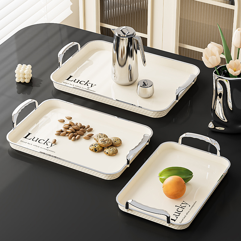 bandeja de lujo ligera moderna bandeja de fruta sala de estar doméstica bandeja de almacenamiento rectangular bandeja de comedor de plástico PET