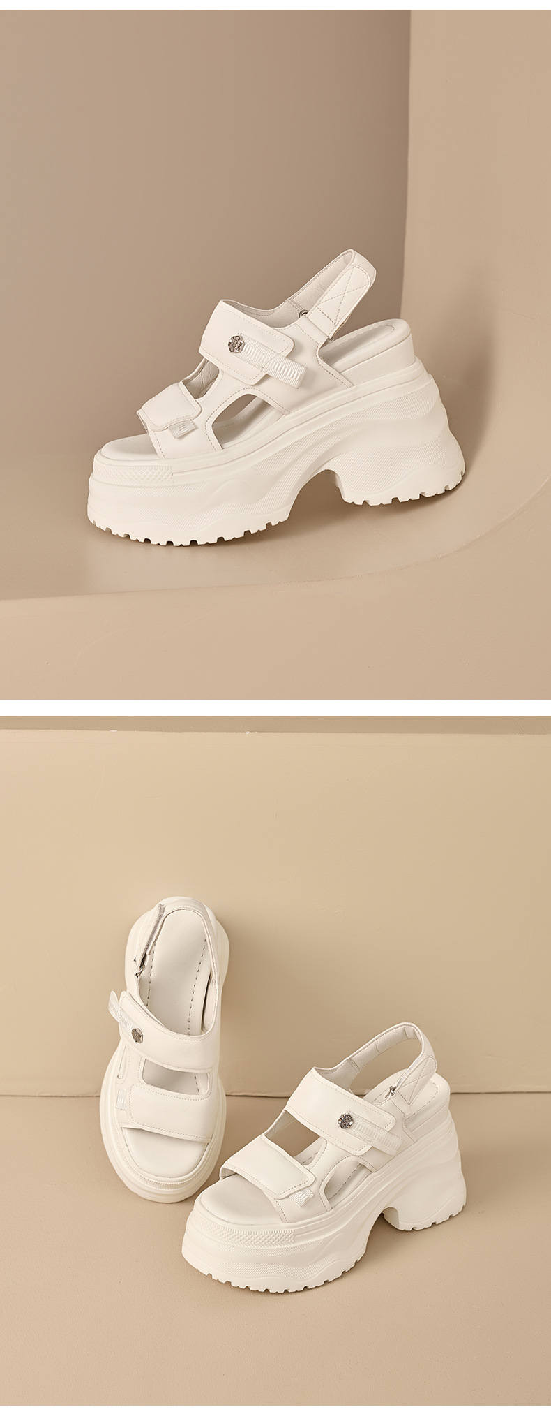 Sandal nữ đế xuồng cao gót 12 cm mũi hở phong cách La Mã — màu đen, màu trắng ngà chi tiết 11
