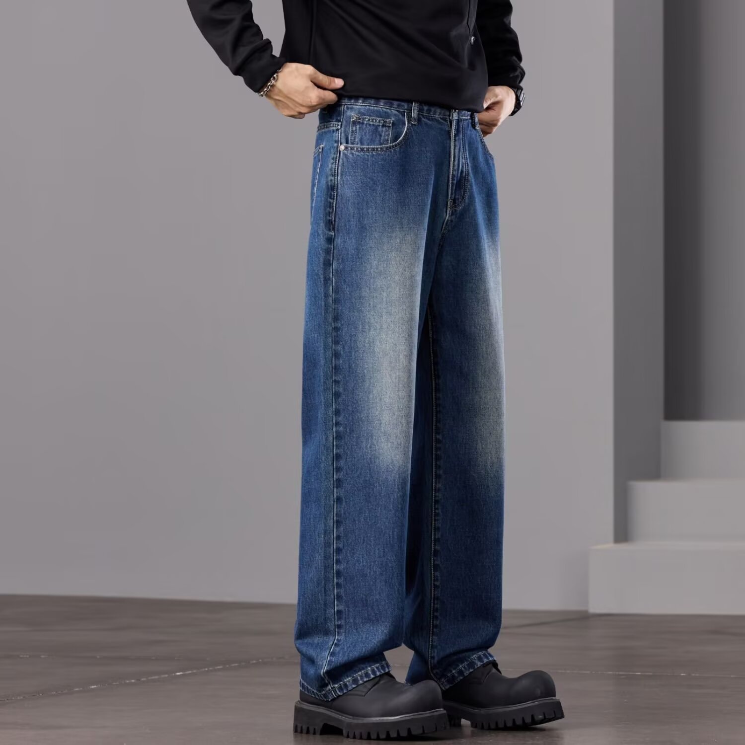 Men's Clothing Straight Leg Black Jeans Trendy Casual Versatile High Street Retro Vibe Spring Autumn New_mkmklike.com