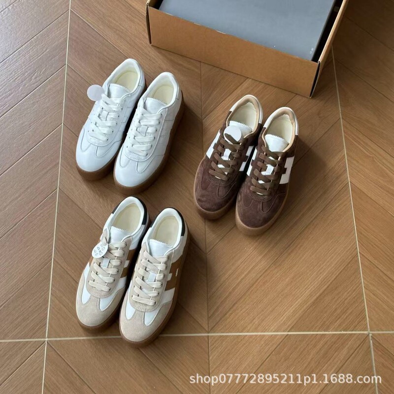 Good Products Made in Guangdong! Hogan Training Shoes Women's Thick-Soled Color-Blocked Sports Shoes Retro Lace-Up Versatile Casual White Shoes