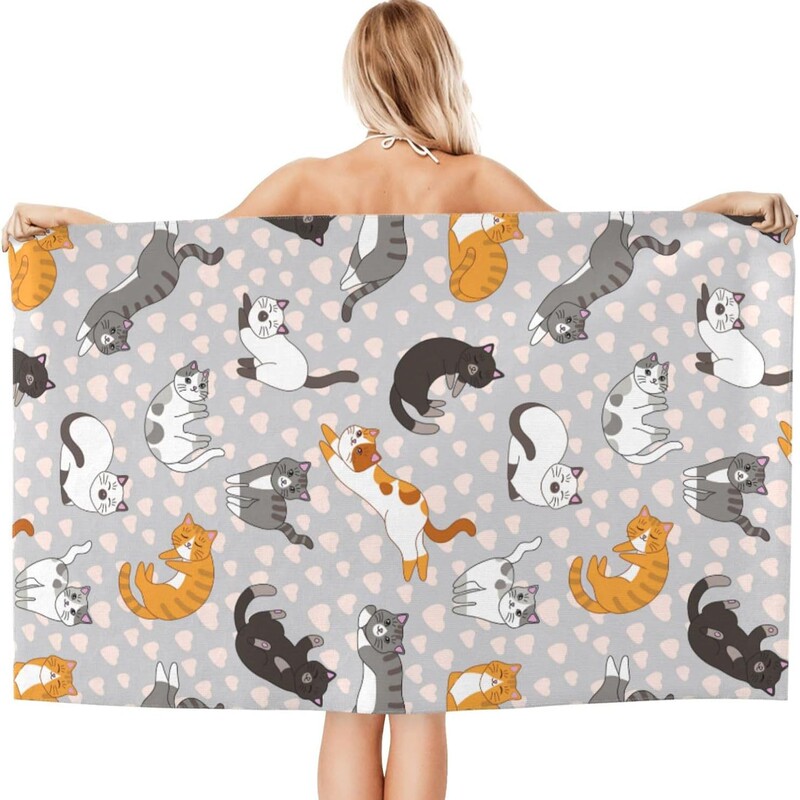 Cat Cute Cat Beach Towel Soft Absorbent Quick-Drying Extra Large Bath Towel Pool Camping Travel Swimming Picnic Sports