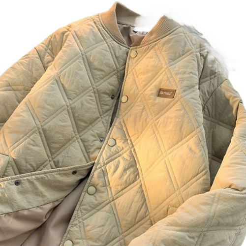 Winter Diamond Pattern Warm Cotton Jacket Men's Japanese Baseball Suit Couple Casual Matchable Cotton Coat Men