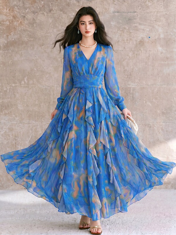 New Women's Summer Fashion Ankle-Length Elegant Floor-Length Flowing Maxi Dress for Seaside Vacations