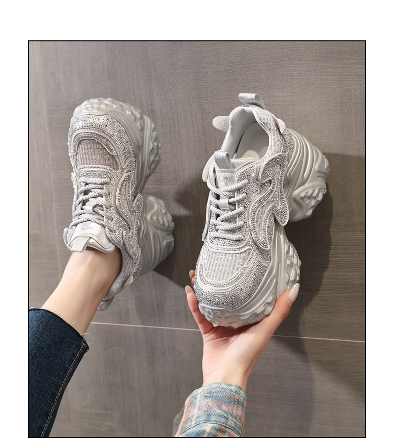 Giày sneaker nữ đế dày chunky lưới thoáng khí tăng chiều cao — màu trắng chi tiết 14