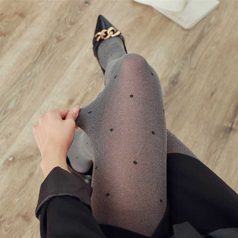 芝麻灰波点连裤袜春秋天鹅绒爱心打底裤时尚简约职场女性光腿神器