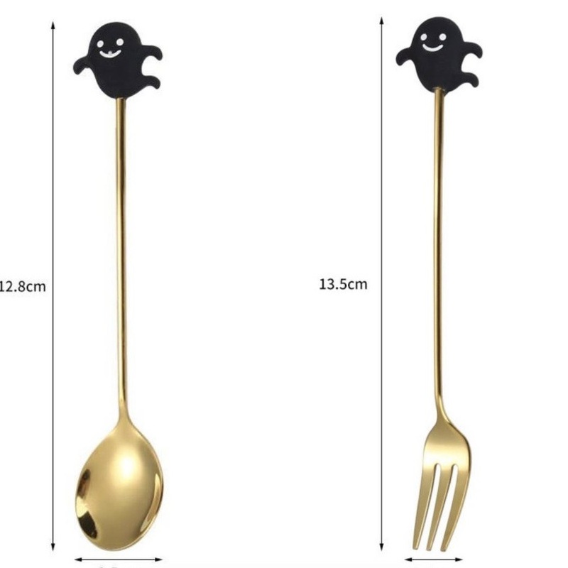 ステンレス鋼ハロウィーン食器セットフォークスプーンクリエイティブ漫画デザートスプーンコーヒー攪拌スプーンフルーツフォークデザートフォーク|undefined