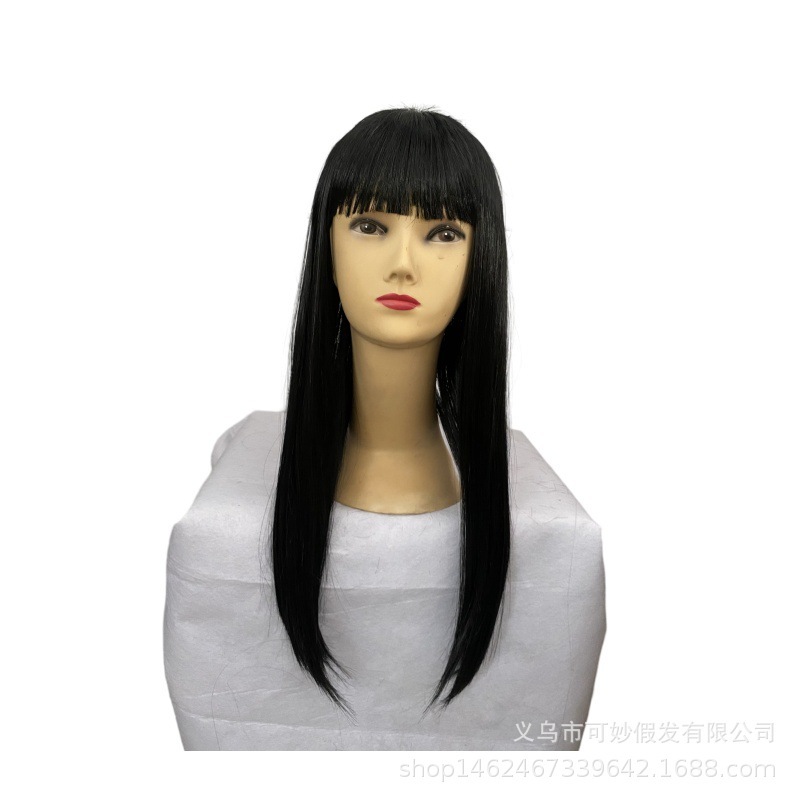 亚马逊欧美假发女时尚长直发黑棕色整顶假发齐刘海化纤纤维全头套|undefined