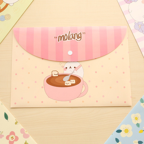 Cartoon horizontal file bag A4 snap button information bag file bag PP waterproof storage bag office supplies wholesale