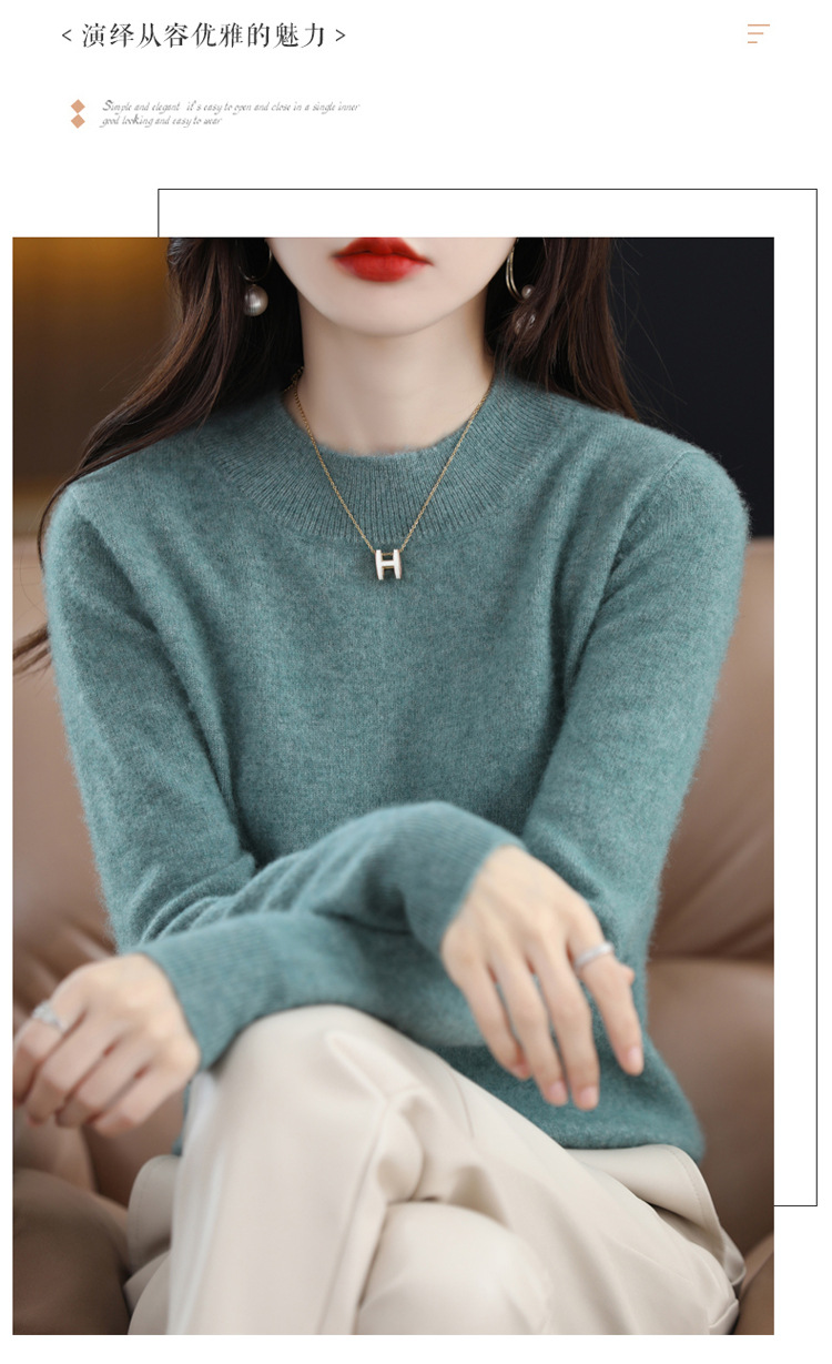 2022 Autumn and winter Cashmere sweater for women, semi-high collar, slimming, pullover, solid color 100 long-sleeved knitted base wool sweater pic 29