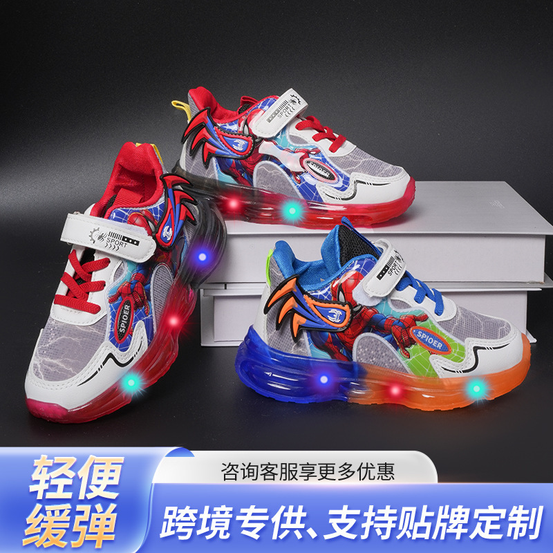 Cross-border cartoon boy shoes handsome fashion 1-6 years old children luminous sneaker breathable soft bottom velcro shoes