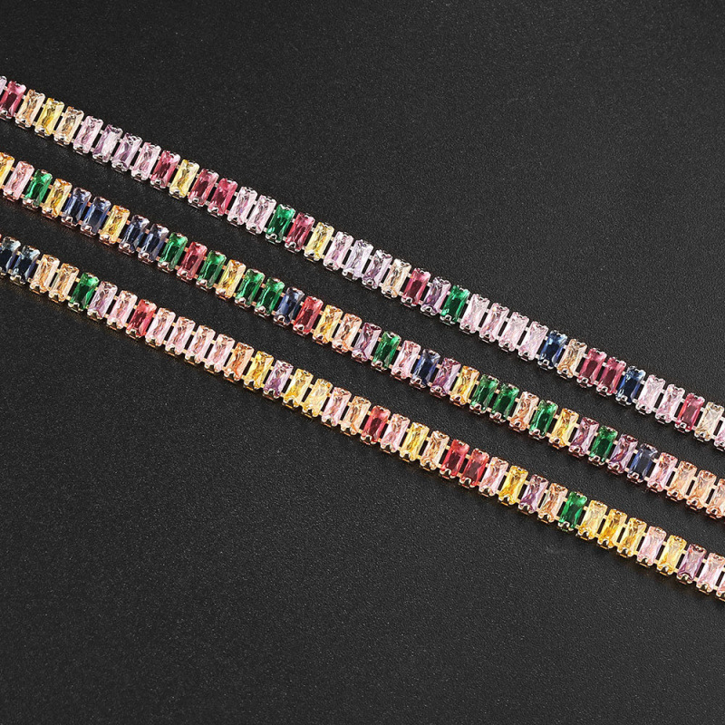 Colorful Rectangular Zircon Tennis Bracelet Full Diamond Jewelry_voghion.com
