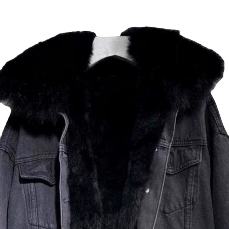 Warm denim short winter down jacket, oversize