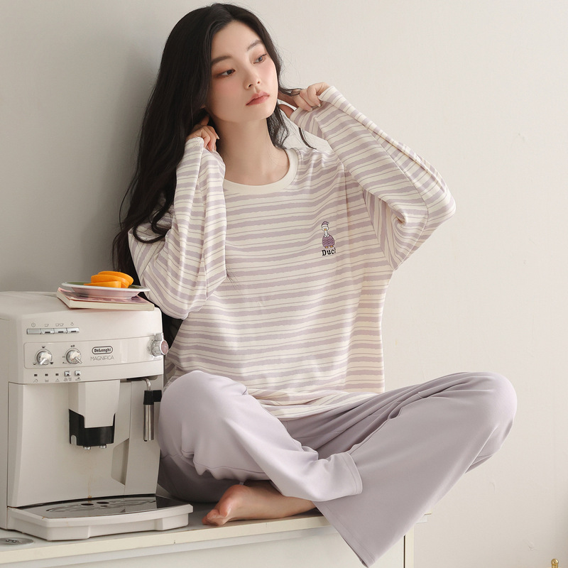 Cool Cotton Pajamas for Women, Spring and Autum Styles for Women, 2025 New Pure Cotton, Can Go Out, Women's Long-Sleeved Autum Stripesd Home Clothes