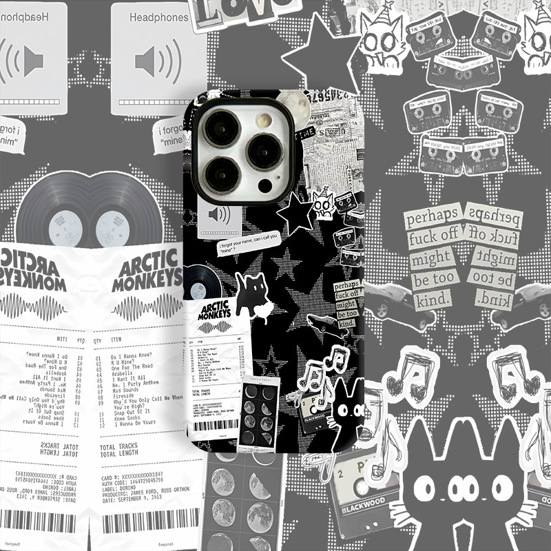 Personalized Pixel Black Cat Suitable for Apple 16 Huawei Oppo Xiaomi Vivo Honor iPhone Two-In-One Mobile Phone Case