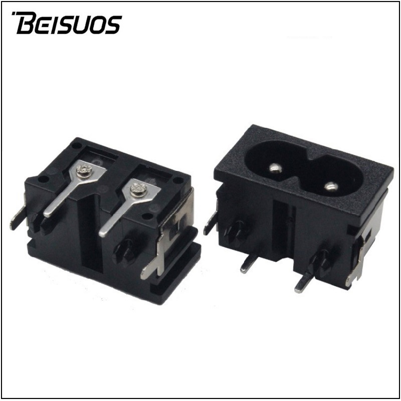电源插座 22*12*14.5mm八字插座 8字插座 极性8字尾插座PCB脚带铁