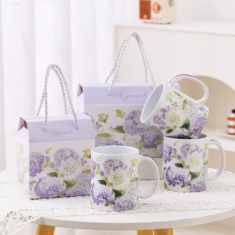 新款绣球花陶瓷马克杯花卉水杯咖啡杯送礼礼盒珠宝进店礼促销礼品