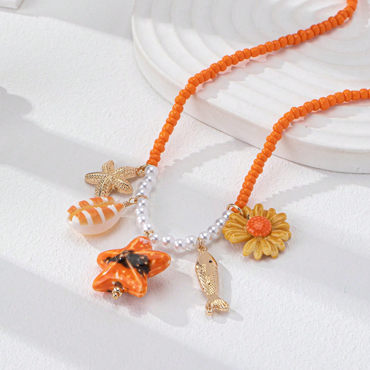 Damen Halskette Mit Muscheln Und Seestern Für Den Sommer_voghion.com