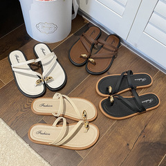 2024新款套趾涼拖鞋女夏外穿仙女風新款平底防滑配裙子軟底一字女