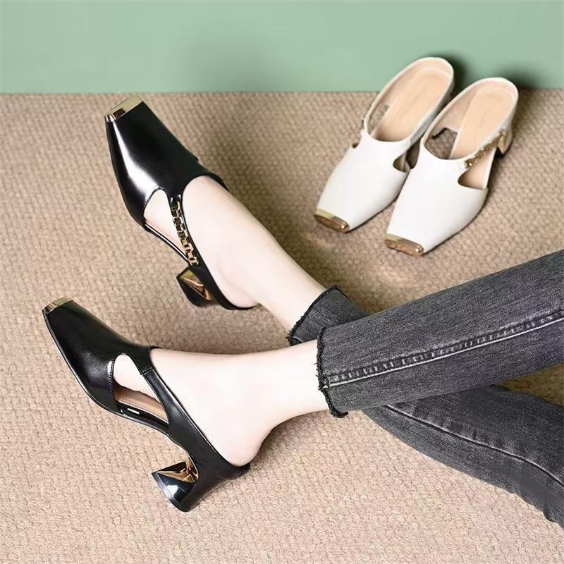 Explosiones de moda zapatillas de cabeza cuadrada y media para mujeres 2026 verano nuevo nicho de diseño de un pedazo de zapatillas de cabeza image 2