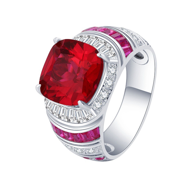 Zhuang Sheng joyería S925 ancla de plata Venta caliente simulación corindón rojo azul señaló cristal vintage grasa anillo cuadrado 10*10
