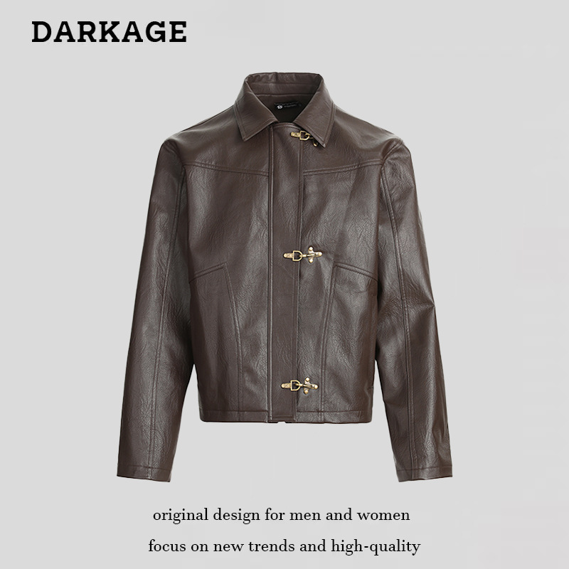 American High Street Aircraft Buckle Leather Jacket for Women 2025 Autum New Handsome High-End Short Motorcycle Jacket