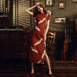 改良旗袍女长款气质新式连衣裙复古红色少女蚀骨年轻款中国风夏季