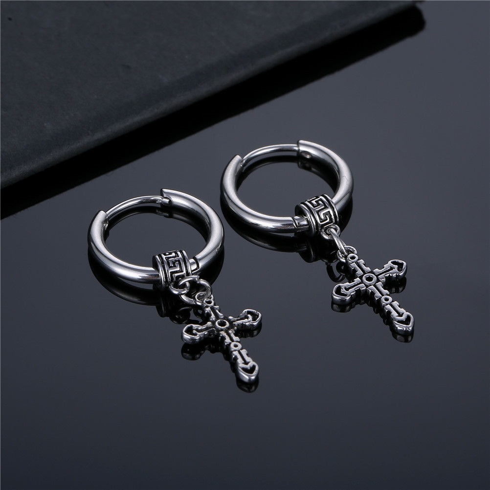 6g Weight Drop Earrings Classification 1 Piece Hip-hop Cross Titanium Steel Plating Men's Drop Earrings
