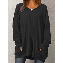 Q 91350 Solid Color Long Sleeve Pocket T-Shirt ��ɫ����T��
