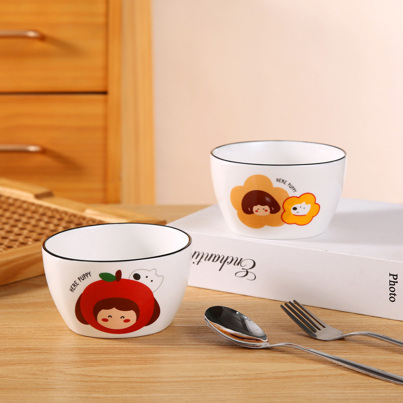 Cute Cartoon Tableware Set, Bowl, Plate, Spoon, and Fork Combination, Ceramic Household Gift Box Set for Housewarming and Couples, Gift Box Set