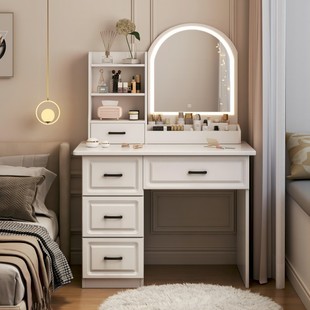 Simple European Style Makeup Table Bedroom Small Storage Cabinet Integrated Light Luxury Cream Internet Popular Small Apartment Dressing Table