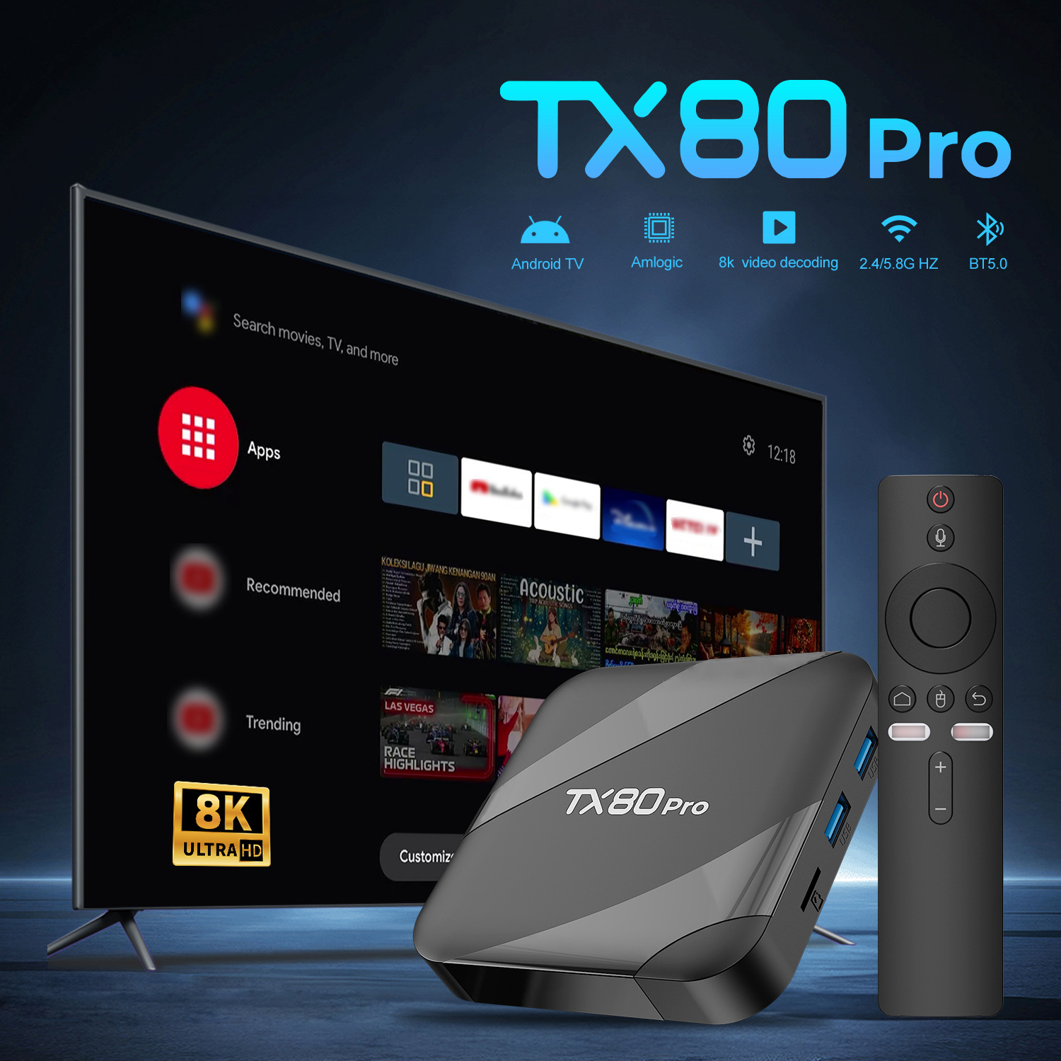 Cross-Border New Tx80Pro Atv Tv Box Hisilicon Tv Box Android 16 Bluetooth Voice Network Set-Top Box