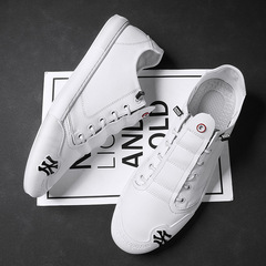 時尚小白鞋秋冬休閒運動板鞋純色男鞋子真皮潮流素板四季懶人鞋子
