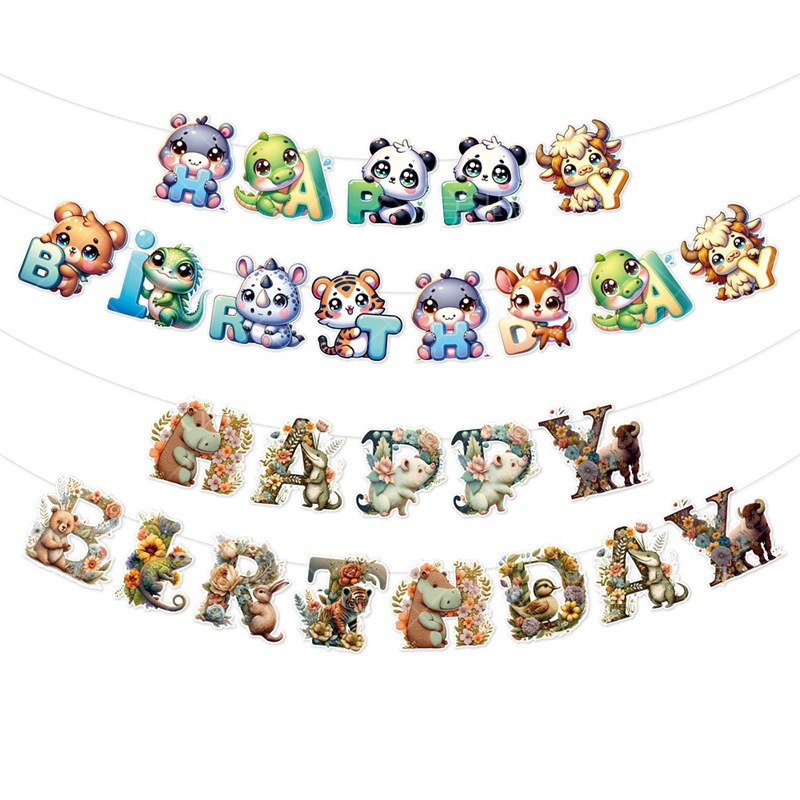 Amazon nuevo tema de animales bandera de cumpleaños tira flor feliz cumpleaños tira bandera diseño de atmósfera