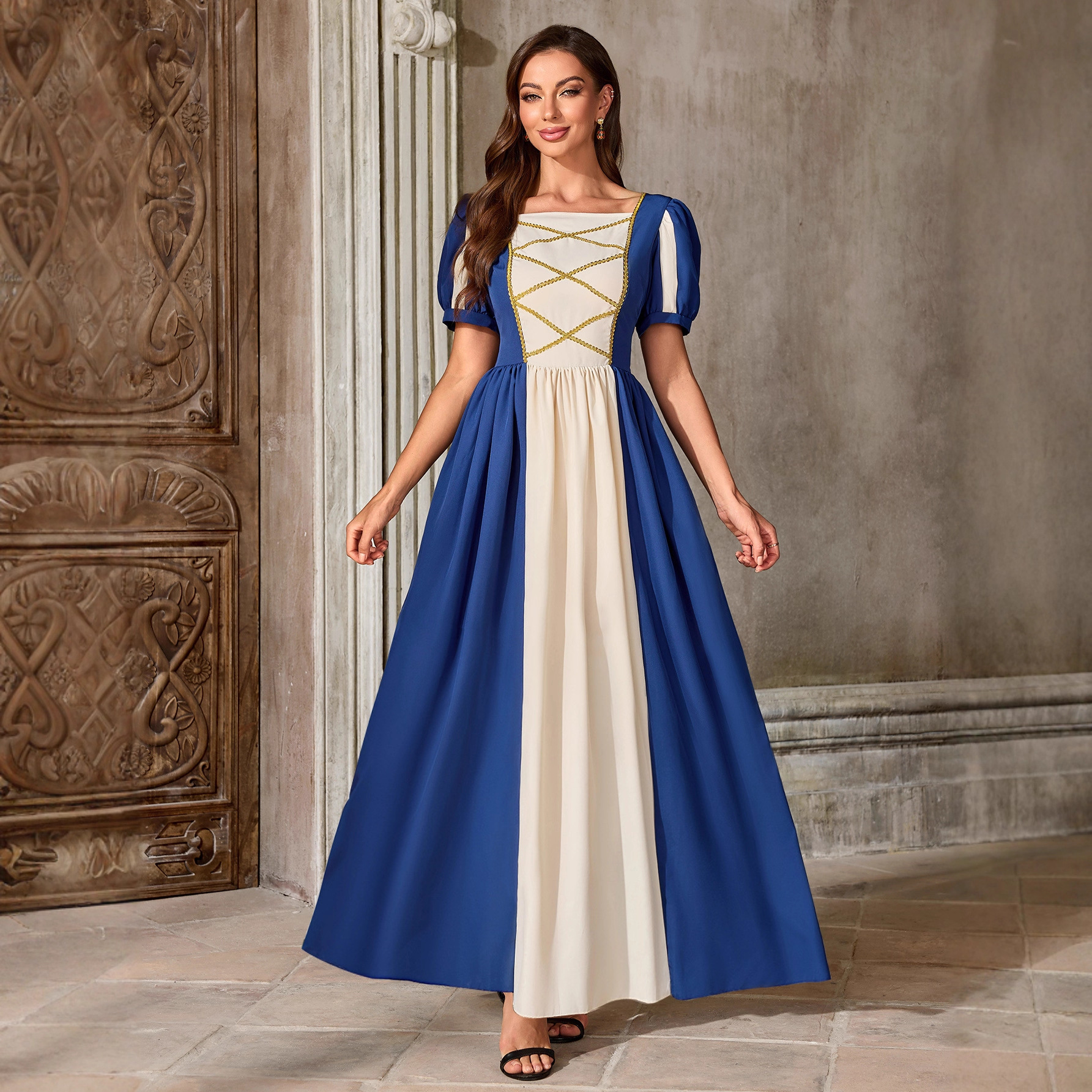 跨境中世纪女士连衣裙公主泡泡袖文艺复兴角色扮演COS舞台表演服