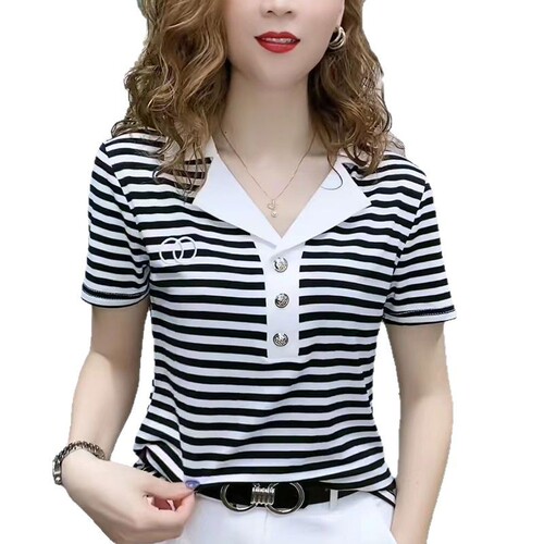 2025 summer new middle-aged and elderly mother's clothes, women's short-sleeved T-shirt, lapel polo shirt, niche short top