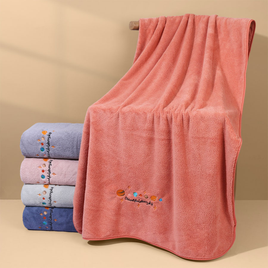0766-orange coral velvet large bath towel [non-pure cotton]]