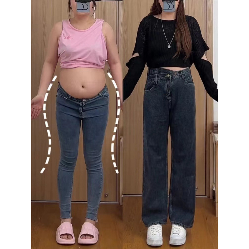 2025 Spring and Autum Pants Suitable for Pear-Shaped Figures, Women's Large Size Fat Wide-Leg Pants, Thick Legs, Wide Crotch-Covering Jeans