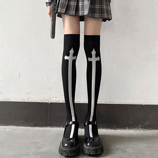 Cross-border New Stocking European and American Halloween Stocking Women's Stocking Cross Over-the-Knee Stocking Skull Print Socks